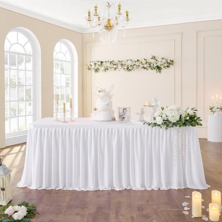 Blanche Polyester Jupe de Table Blanc Polyester Jupe de table Maille Moelleux Table de Plinthe pour la fête, mariage fête d'anni