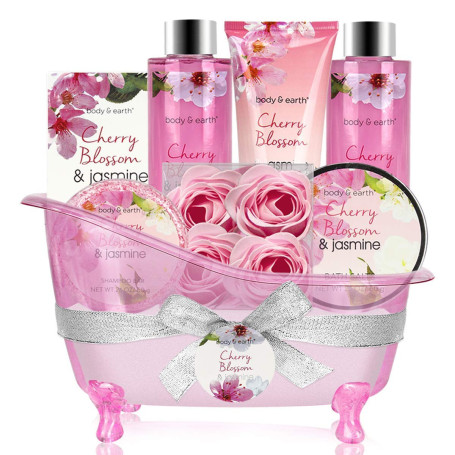 Coffret Bain et Corps-Panier-Cadeau de 8 Pièces au Parfum de Fleur de Cerisier et de Jasmin, Coffret Cadeau Parfait pour les Fem