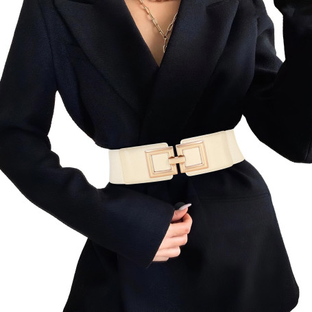 JASGOOD Ceinture Large Femme Élastique pour Robes Ceinture Femme Grande Taille Extensible Vintage avec Boucle Dorée