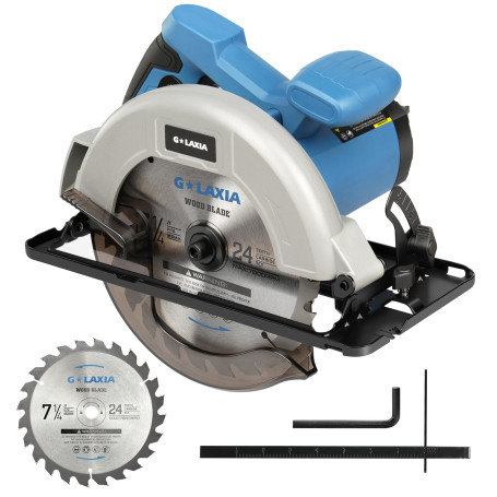G LAXIA Scie Circulaire 1400W, Scie Circulaire pour le bois, 6000 RPM, Profondeur de Coupe Max: 62 mm (90°) et 48 mm (45°), mote