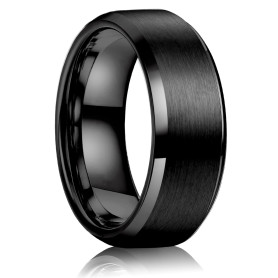 WATEFOER Bagues en Acier Inoxydable pour Homme Femme 8MM Anneau de Mariage Bagues de Fiançailles Finition Matte Biseautée Bord P
