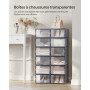 SONGMICS Boîtes à Chaussures, Lot de 12, Rangement Chaussures, Pliable, pour Pointure Jusqu’à 44, Transparent et Bleu Carbone LS