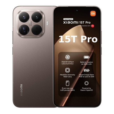 XIAOMI 15T Pro, Smartphone 12 + 512 Go, écran 6,83" 144 Hz avec Protection oculaire, MediaTek Dimensity 9400+, Téléobjectif Leic