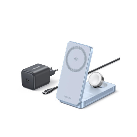 UGREEN MagFlow 3 en 1 Qi2 25W Chargeur Induction iPhone Certifié Compatible avec MagSafe iPhone 17 16 15 14 13 Air Plus Pro Max 