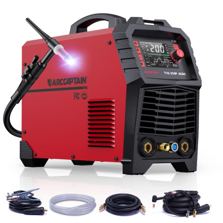 ARCCAPTAIN Poste à souder TIG 200Amp AC/DC avec fonction pulsée 230V, 99% DARCH ARC Brevet soudage aluminium, MMA, IGBT