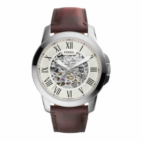 Fossil Montre pour Homme Grant, Mouvement Mécanique Automatique, Boîtier en Acier Inoxydable Argenté de 45 mm avec Bracelet en C