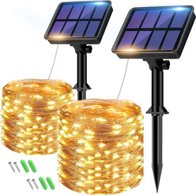 Lot de 2 Guirlande Solaire Exterieur, Totale 16m 160LED Lumineuse Étanche, 8 Modes Décoration pour Jardin Terrasse Cour Noël Mar
