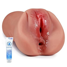 2 En 1 Masturbateur Réaliste Homme Poche Chatte Réaliste Grande Masturbation Réaliste Avec Vagin Serré Ouverture Anal Fellation 