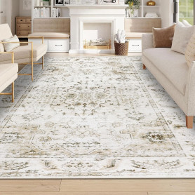 Homcomodar Grand tapis lavable salon, salle à manger, chambre à coucher, bureau - Beige - 200 x 290 cm