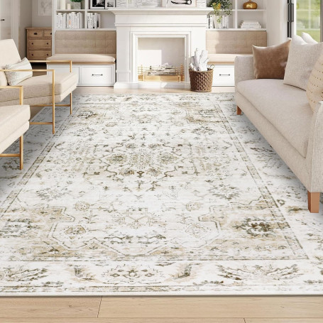 Homcomodar Grand tapis lavable salon, salle à manger, chambre à coucher, bureau - Beige - 200 x 290 cm