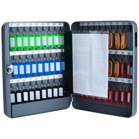 Pavo - Armoire à clés pour 54 clés , Dimension : 6x24x30 cm - Gris foncé / 54 porte-clés inclus