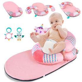 Zoelele Jouet Bebe 0-3-6-9 Mois, 3 en 1 Tummy Time Licorne Tapis d eveil Bebe avec Anneau Dentition, Hochet et Miroir, Jeux Bébé