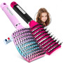 O³ Brosse Poil de Sanglier- 2 Brosses à Cheveux en Poils de sanglier- Démélant Cheveux 100% Naturel (Rose/Arc-en-Ciel)