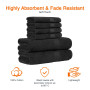 Amazon Basics Set de Bain 6 Pièces - 100% Coton Anti-décoloration - 2 Draps de Bain + 4 Serviettes de Toilette, Noir
