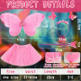 POWZOO Costume Papillon Enfants,4 pièces Déguisement de fée Papillon rose,Tutu+Ailes+Baguette+Serre-tête.Déguisement Papillon po