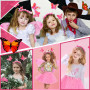 POWZOO Costume Papillon Enfants,4 pièces Déguisement de fée Papillon rose,Tutu+Ailes+Baguette+Serre-tête.Déguisement Papillon po
