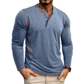 LAOARA T Shirt Manche Longue Homme Tee-Shirt Long Coton Henley T-Shirts Col Roulé Casual Tshirt M-2XL
