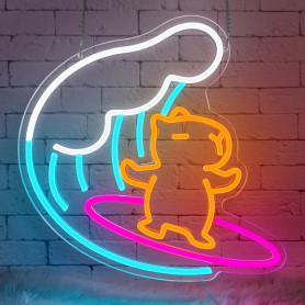 Lxmoneon Enseigne lumineuse néon Capybara surfant enseignes lumineuses LED en forme d'animal mignon pour chambre d'enfant, veill