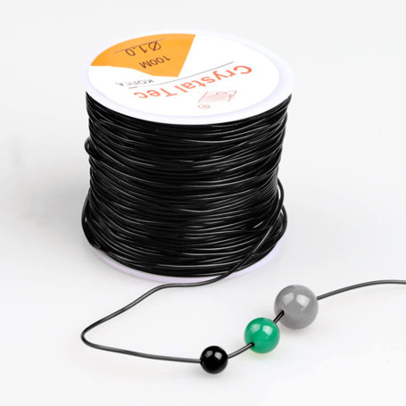 Fils de Perles Élastiques 100M Fil Elastique pour Bracelet 1.0mm Fil Extensible Élastique Noir pour Fabrication de Bracelet Bijo