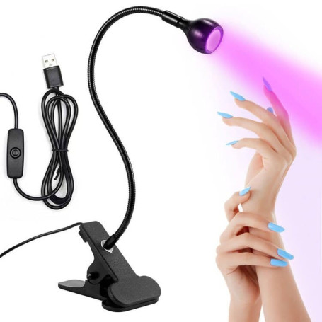 NEOVSUNY Lampe UV Ongles Gel,3W Mini Lampe UV Ongles, Gel Pose Americaine avec Clip et Interrupteur,Sèche Rapidemen pour la manu
