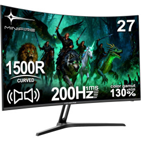 Minifire Gaming Curved Monitor 27 Pouces MFG27C1 200Hz 1Ms 130% sRGB Monitor avec Sprecher 1920 * 1080 VA Panel （MFG27C1 avec câ