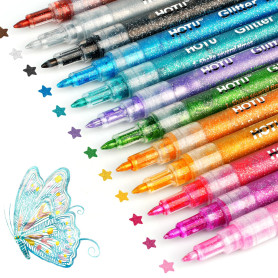 HOTU Feutres À Paillettes,12 Marqueur De Peinture Acrylique Paillettes Imperméable Pour Peinture Sur Pierre, Céramique, Bois, Ti