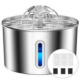 BalimoPet Fontaine a Eau Chat INOX, 2,2L Super Silencieuse Fontaine à Eau pour Chat avec Fil Système de Quadruple Filtration et 