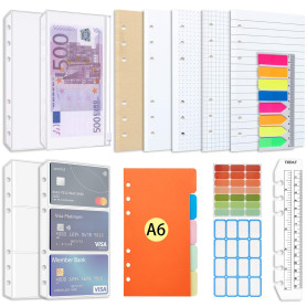 AQTAQ Ensemble de recharges de papier A6 6 trous Notes autocollantes rechargeables A6 100 feuilles/200 pages Intercalaires color