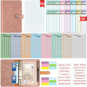 Enveloppe Budget Francais A6 Classeur Budget Planner - Carnet Budget avec 8 Défi de l'économie d'argent - Classeur Budget Franca