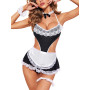 ROSVAY Costume de Soubrette Sexy Dentelle, Lingerie Cosplay Femme de Ménage Coquine, Uniforme Femme de Chambre Hot Dos Nu, Babyd