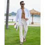 NANAMEEI Pantalon Coton Lin Homme Décontractés de Plage Léger Été Casual Yoga Pants avec Cordon Elastique Grande Taille