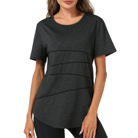 Terecey T-Shirt Sport Femme Manches Courtes Confortable et Respirant Haut de Fitness Séchage Rapide pour Entraînement Running Ex