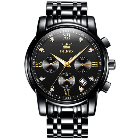 OLEVS Montres Hommes, Acier Inoxydable Quartz Analogique, Multifonctionnel Diamants Robe Classique de Luxe, Chiffres Romains Chr