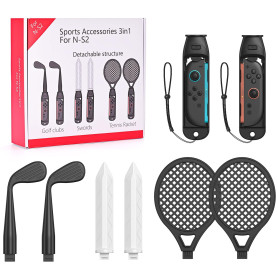 Accessoires Sport Switch 2, Kit 10 en 1 avec Raquettes de Tennis, Clubs de Golf, Épées, Poignées J-Con et Bracelets, Compatible 