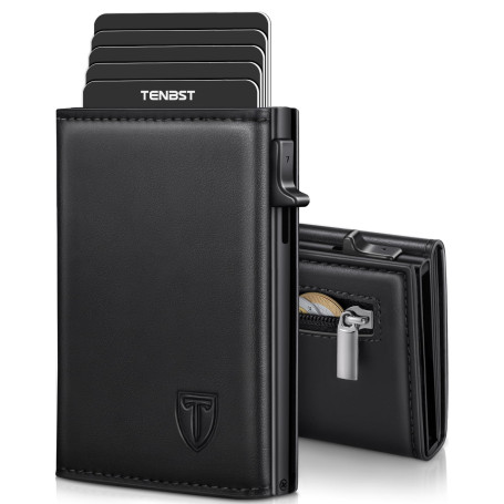TENBST Portefeuille Homme en Cuir, Porte-Cartes avec Blocage RFID, 8 Porte Carte Crédit, Porte Carte Bancaire avec Compartiment 