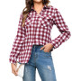 Aottori Chemisier à Carreaux Femme Coton Chemise Flanelle Chic avec Bouton Classique Blouse Bucheron Western Décontractée Retro 