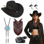Saier tbo 5 Pièces Set de Déguisement Cowboy Western pour Femme, Kit Accessoires de Cowgirl avec Chapeau Collier Boucles d'oreil