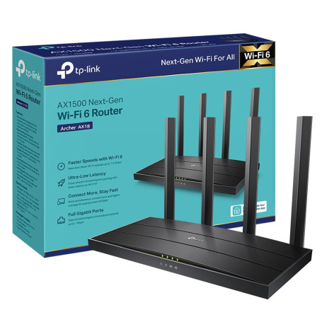 TP-Link Archer AX18 Routeur WiFi 6, Routeur WiFi AX 1500 Mbps bi-Bande, 4 Ports Gigabit, 4 antennes à Haute Performance, WPA3, C