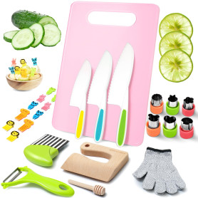 LETTO & TAILOR Kit Cuisine Enfant - 25 Pièces, Couteau Enfant, Ustensiles Cuisine pour Enfants, Couteaux Montessori, Gants de Pr