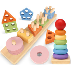 Subtail Montessori Jouets Enfant 1 2 3 Ans - Jouet à Empiler Et de Tri Bebe 1 an - Jouet Puzzles en Bois - Jeu Jeux Montessori 1