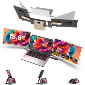 Kwumsy Écran Portable-15.6" Triple Moniteur Pour Ordinateur Portable, FHD 1080P Moniteur Portable Convient À Toutes Les Tailles 