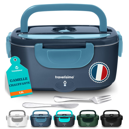 TRAVELISIMO Gamelle Chauffante 80W Lunch Box Chauffante 1,5L Chauffe Plat Voiture 3 en 1 220V 24V 12V, Gamelle Chauffante Allume