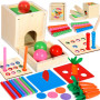 Jeux Montessori Educatifs Motricité Bébé en Bois Garçons et Filles, Jouets 1 2 3 Ans, Jeux Montessori Object Boîte Permanente, N