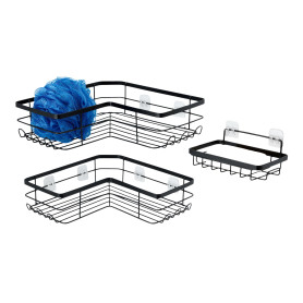 Amazon Basics étagères de douche adhésives en acier inoxydable en forme de L, 3 pièces, noir