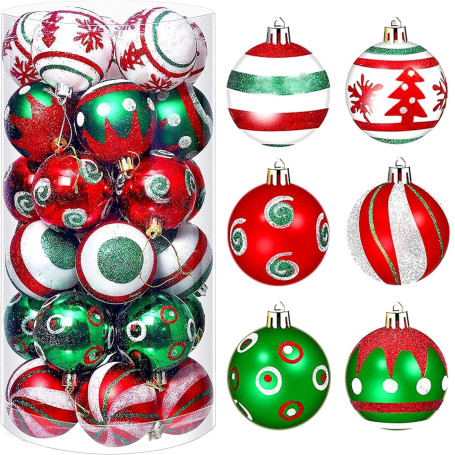 KAHEIGN 30 Pièces Boules de Noël, 6CM Rouge et Vert Ornaments de Boules de Noël Boule à Suspendre Incassables pour Sapin de Noël