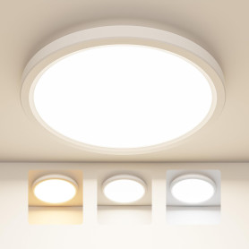 SKUTZTEK Plafonnier LED, Luminaire Plafonnier LED Étanche IP44, 3 couleurs 3000K/4000K/6500K Plafonnie Rond Ultra-fin et Moderne