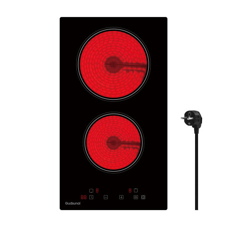 Gudsunal Plaque Vitrocéramique 2 Feux Encastrable, 3000W, 9 Niveaux de Puissance, Minuteur, Arrêt Automatique, Verrouillage Enfa