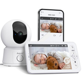 ARENTI Babyphone Camera Bébé, Baby Phone Vidéo Connecté Smartphone, Baby Moniteur Vidéo avec VOX, Détection de Température, Aler