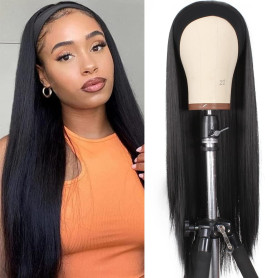 Xtrend 24 Pouces Bandeau Perruque Longue Droite Noir Aucun Lace Front Perruque Sans Colle Bandeau Perruques Aspect Naturel Perru