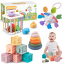 Plunack Jouets Bébés pour 6 à 12 Mois | 4 in 1 Montessori Sensoriel Jouets | Jouet Empilable Bébé | Motricité Cube d'activité Je